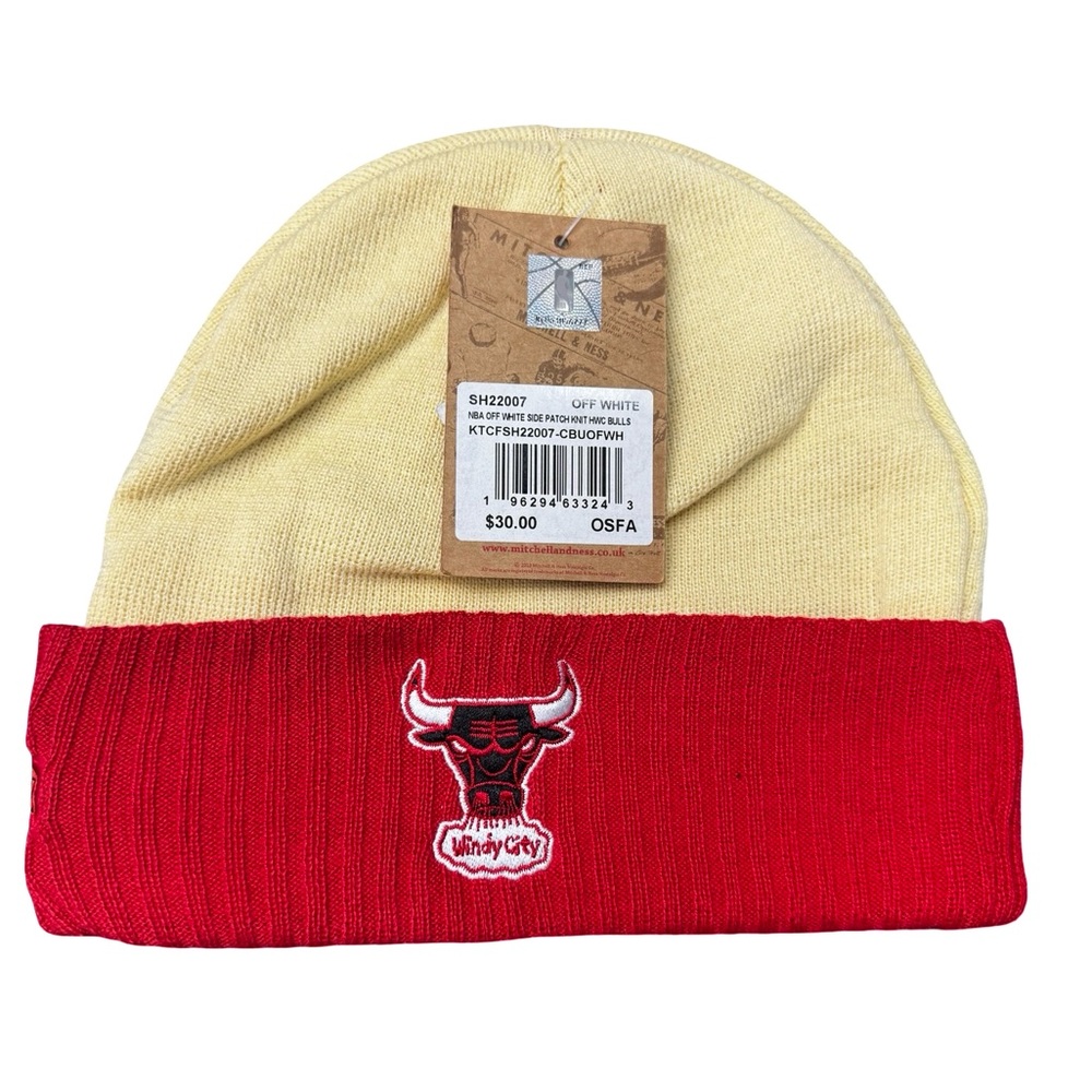 Mitchell & Ness Bulls Windy City Beanie Cream Red NBA Hat BNWT Streetwear